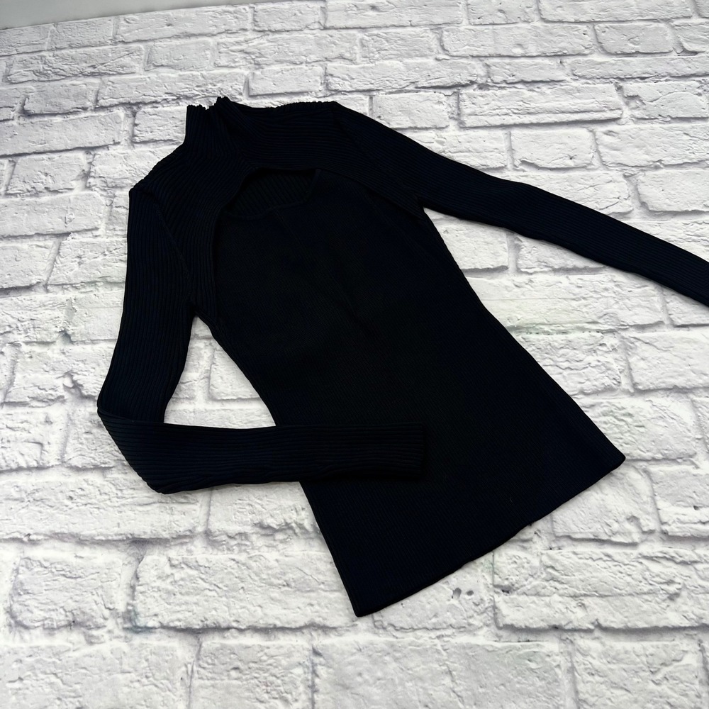 White House Black Market Black Ribbed Cutout S Mock Neck Sweater NWT Evening